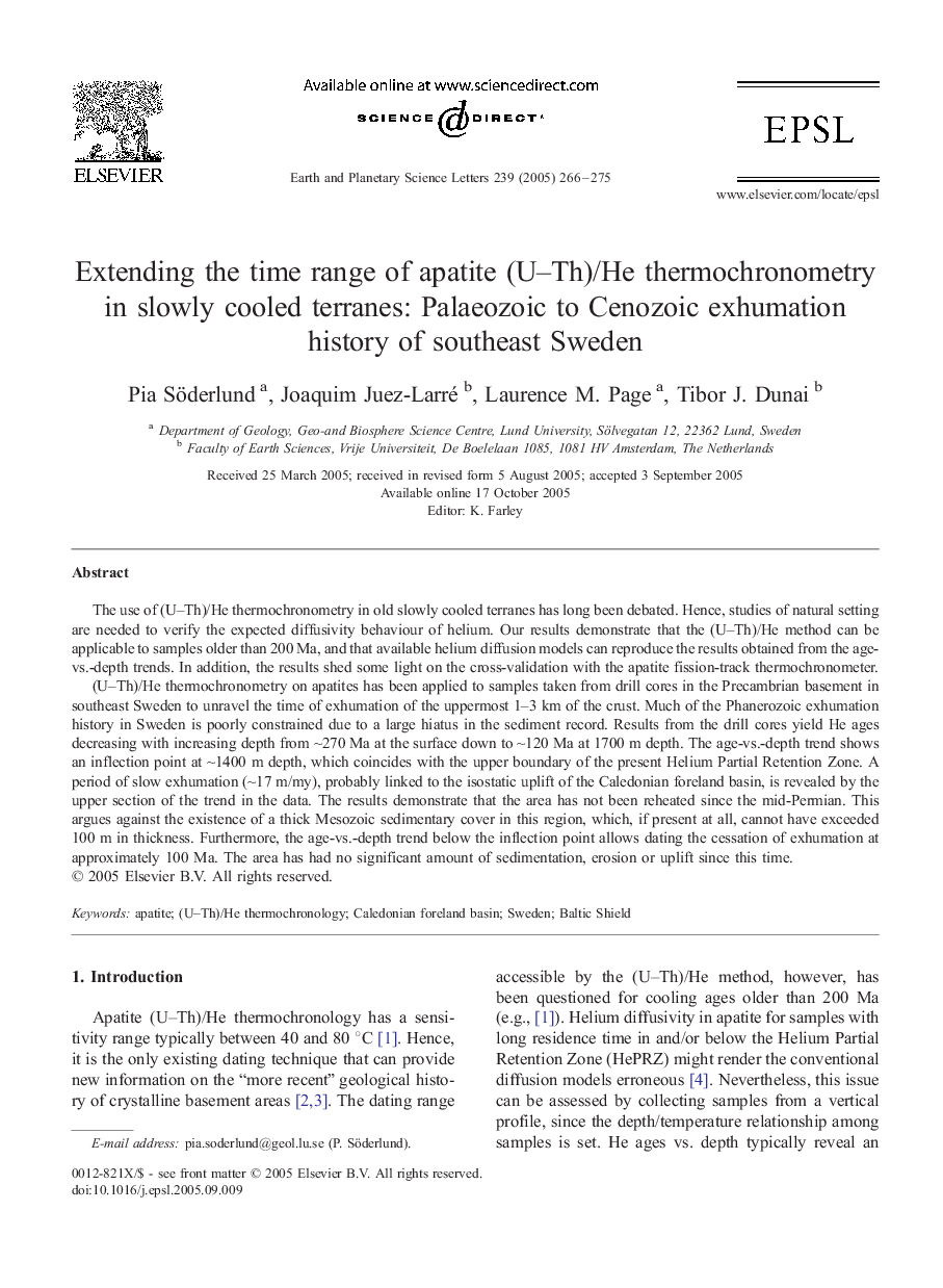 Extending the time range of apatite (U-Th)/He thermochronometry in slowly cooled terranes: Palaeozoic to Cenozoic exhumation history of southeast Sweden