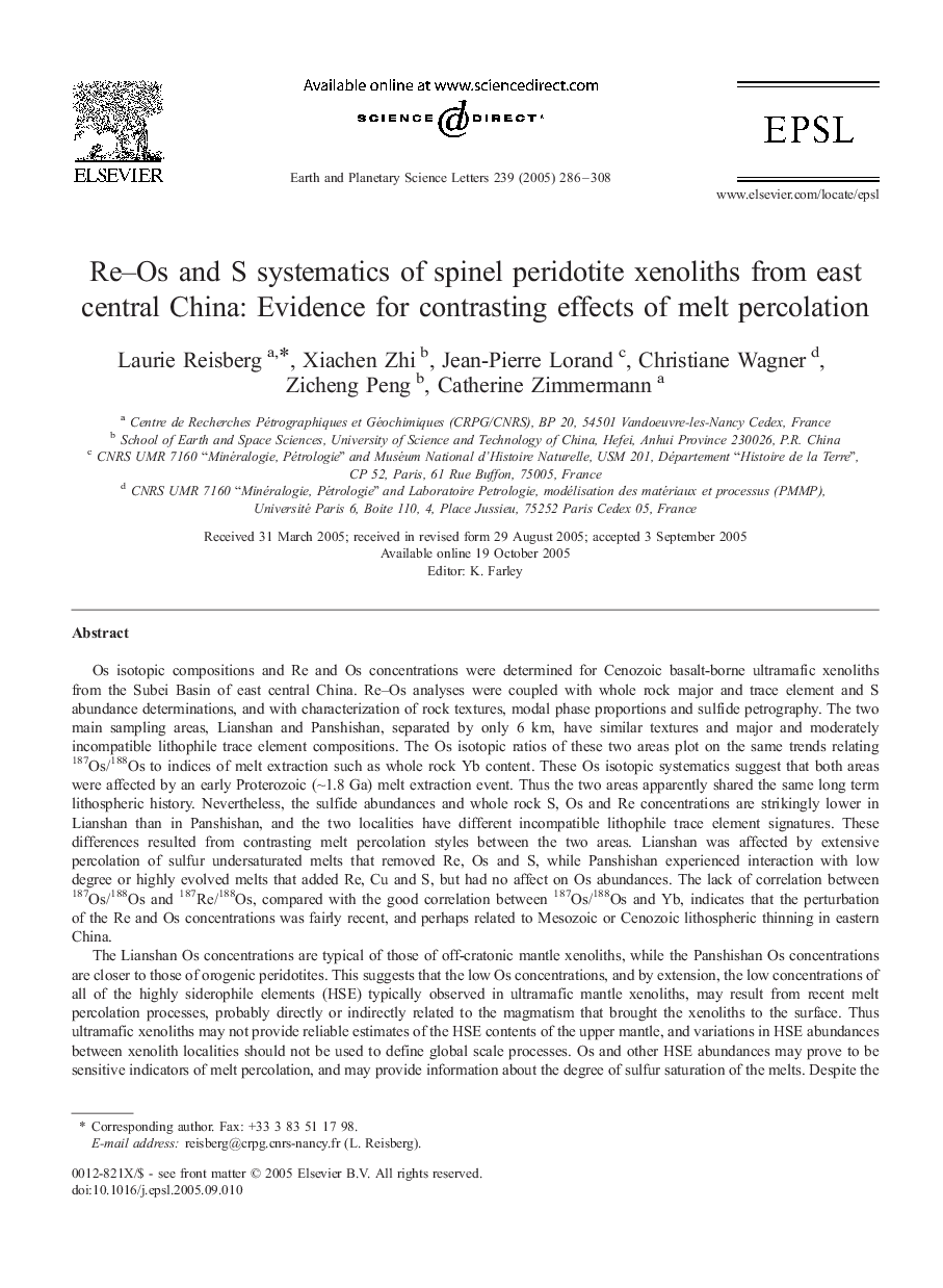 Re-Os and S systematics of spinel peridotite xenoliths from east central China: Evidence for contrasting effects of melt percolation