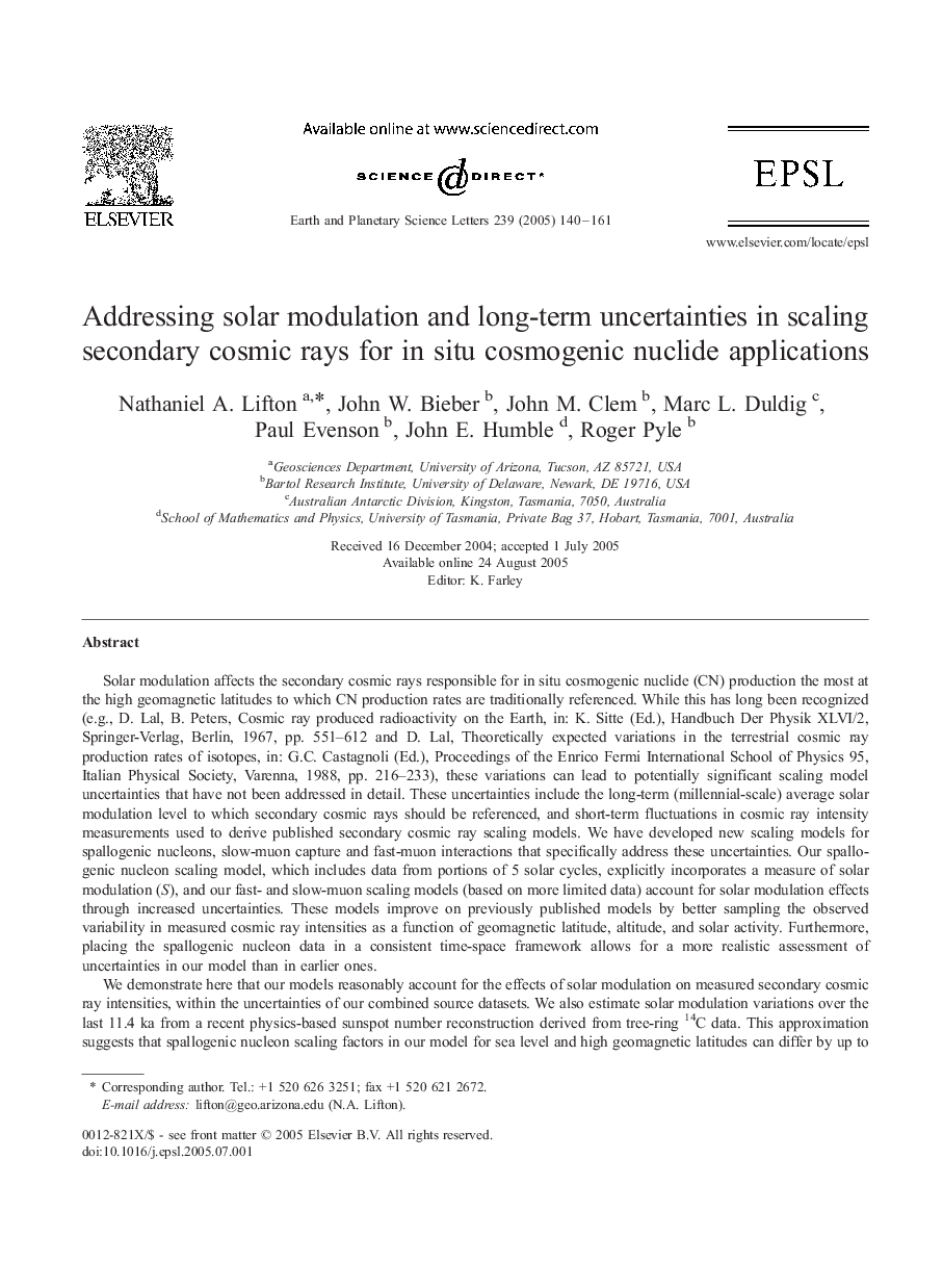 Addressing solar modulation and long-term uncertainties in scaling secondary cosmic rays for in situ cosmogenic nuclide applications