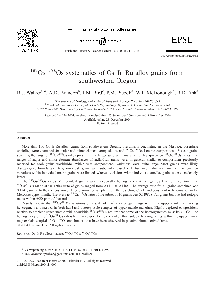 187Os-186Os systematics of Os-Ir-Ru alloy grains from southwestern Oregon