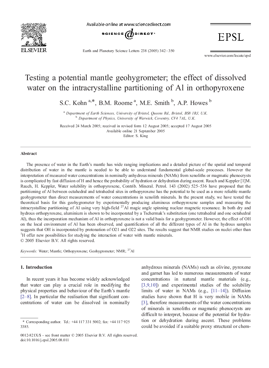 Testing a potential mantle geohygrometer; the effect of dissolved water on the intracrystalline partitioning of Al in orthopyroxene
