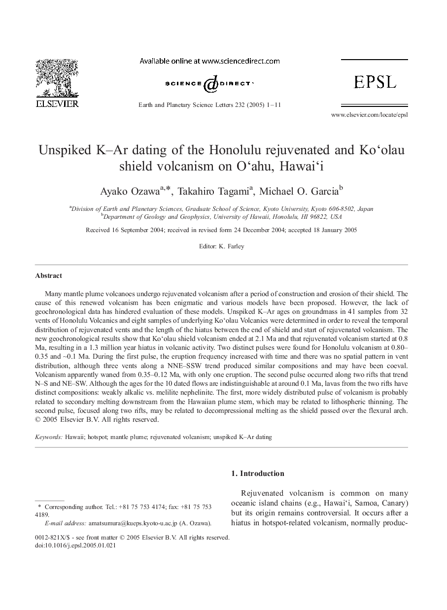 Unspiked K-Ar dating of the Honolulu rejuvenated and Ko'olau shield volcanism on O'ahu, Hawai'i