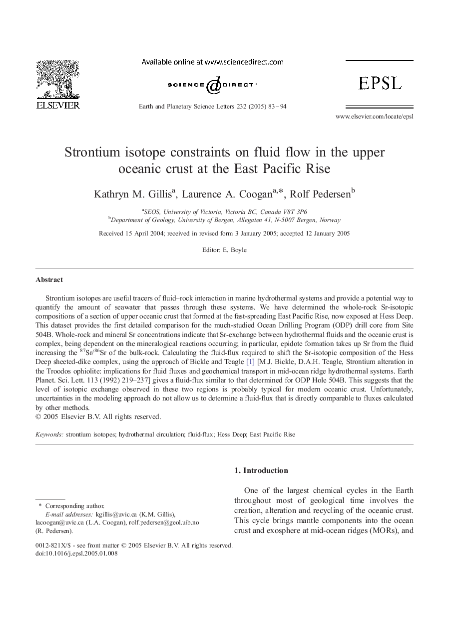 Strontium isotope constraints on fluid flow in the upper oceanic crust at the East Pacific Rise