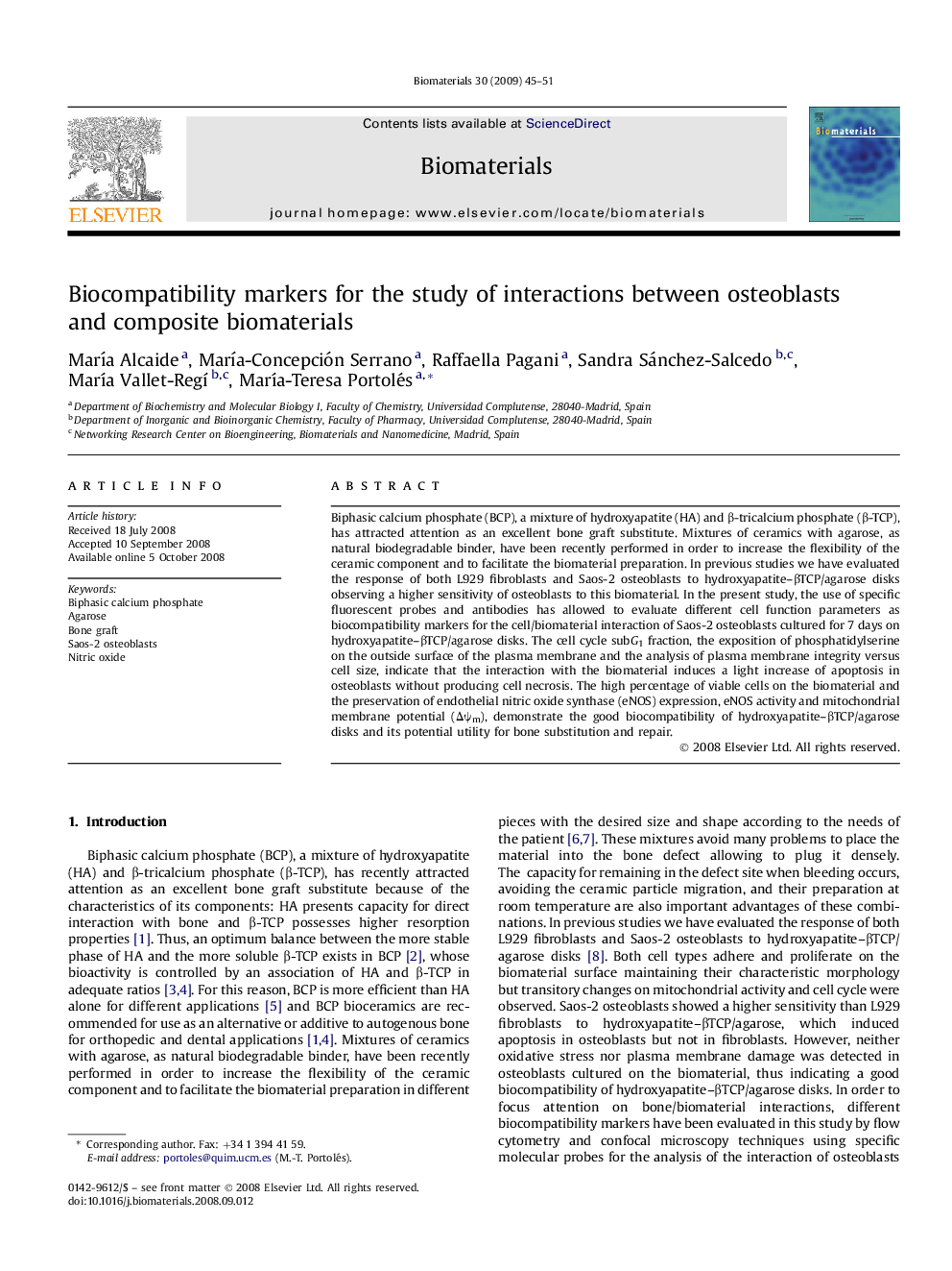 Biocompatibility markers for the study of interactions between osteoblasts and composite biomaterials