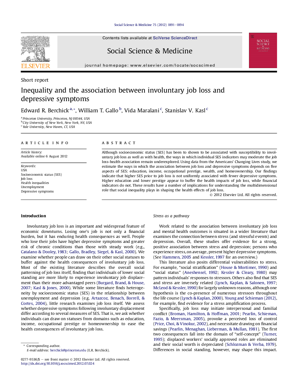 Inequality and the association between involuntary job loss and depressive symptoms