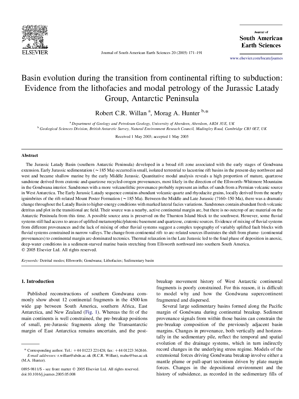 Basin evolution during the transition from continental rifting to subduction: Evidence from the lithofacies and modal petrology of the Jurassic Latady Group, Antarctic Peninsula