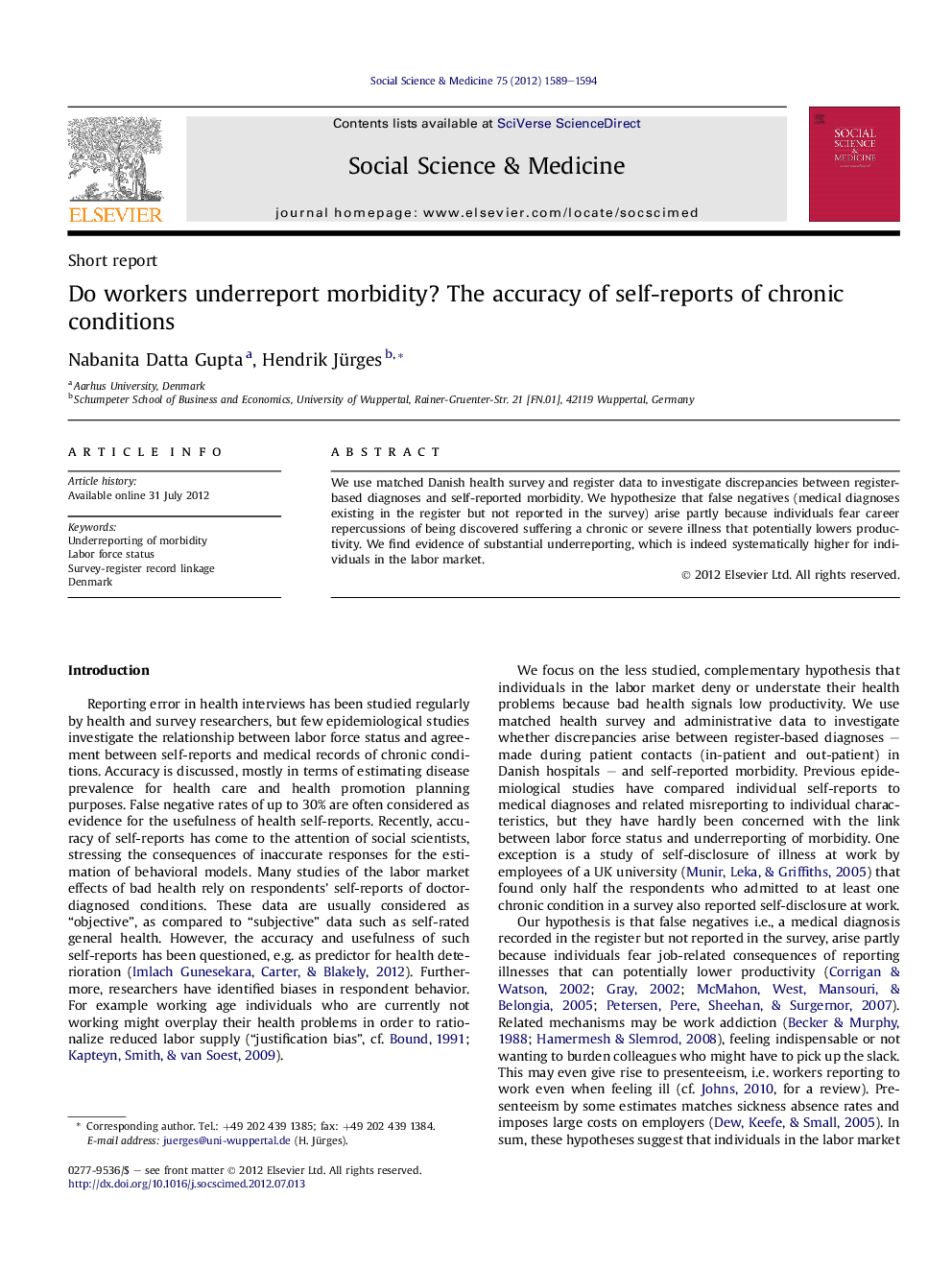 Do workers underreport morbidity? The accuracy of self-reports of chronic conditions