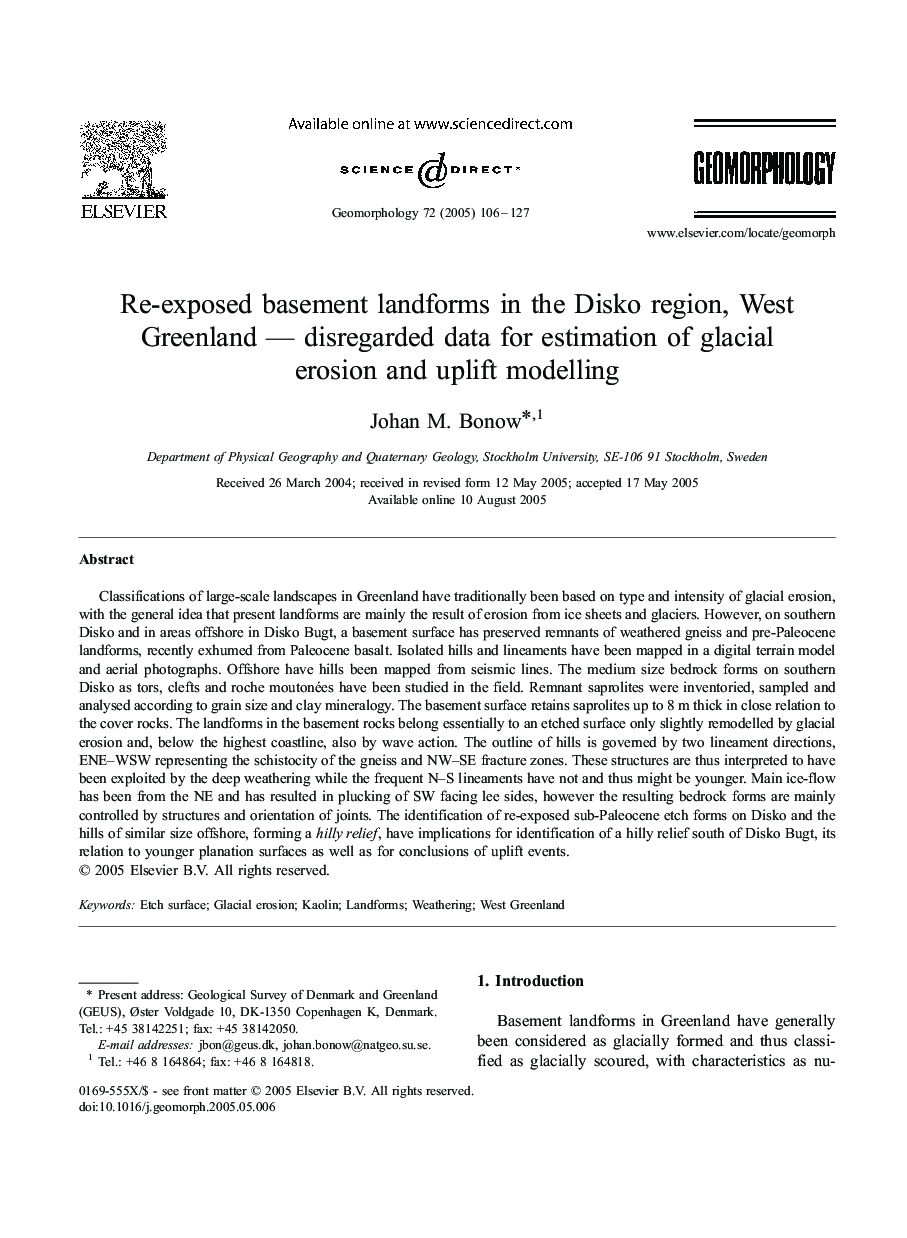 Re-exposed basement landforms in the Disko region, West Greenland - disregarded data for estimation of glacial erosion and uplift modelling