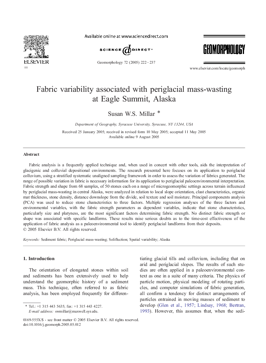 Fabric variability associated with periglacial mass-wasting at Eagle Summit, Alaska