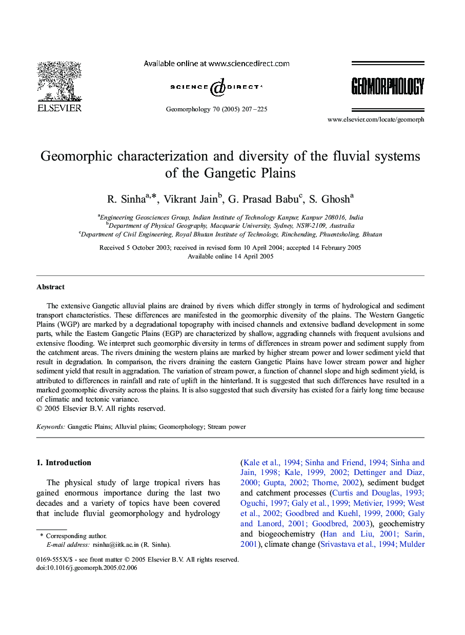 Geomorphic characterization and diversity of the fluvial systems of the Gangetic Plains