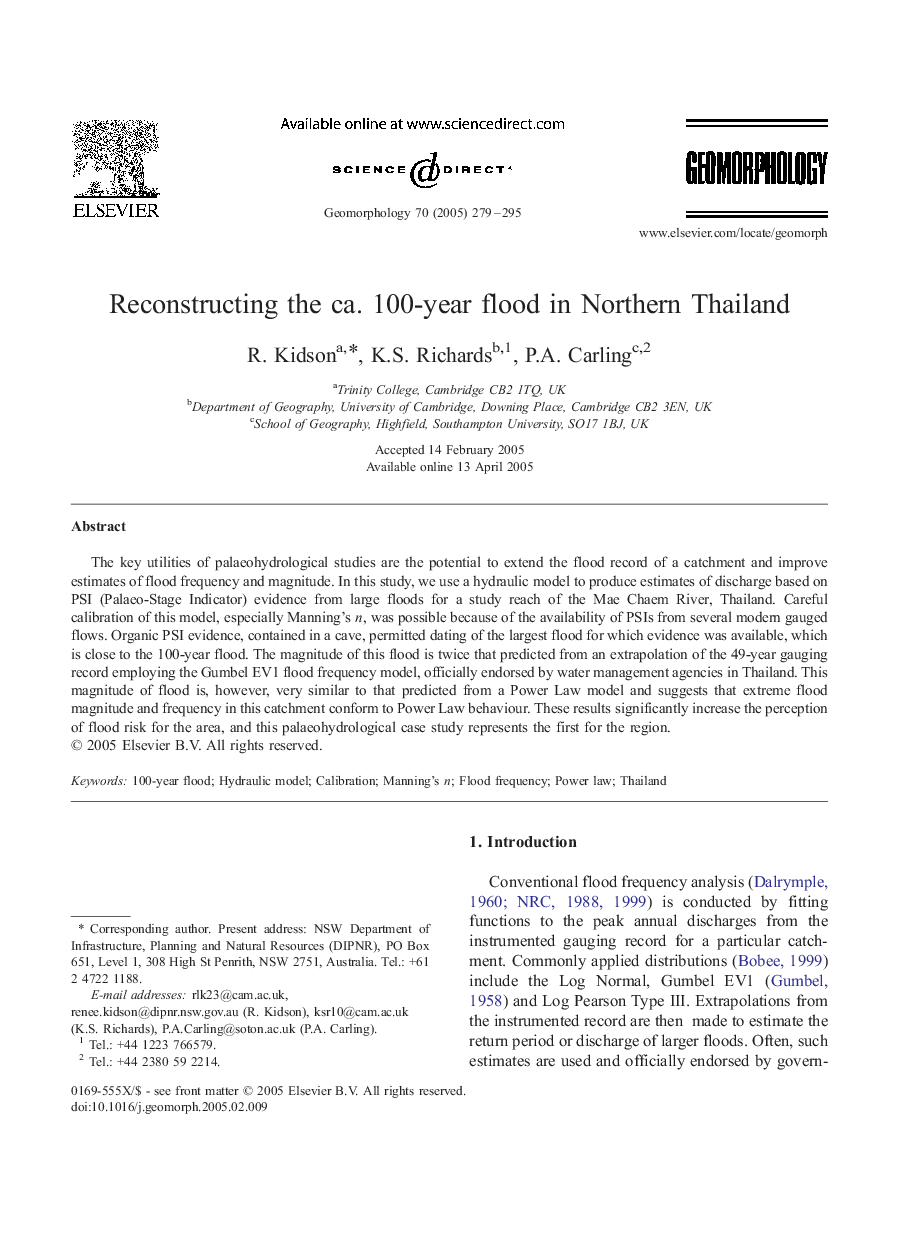 Reconstructing the ca. 100-year flood in Northern Thailand