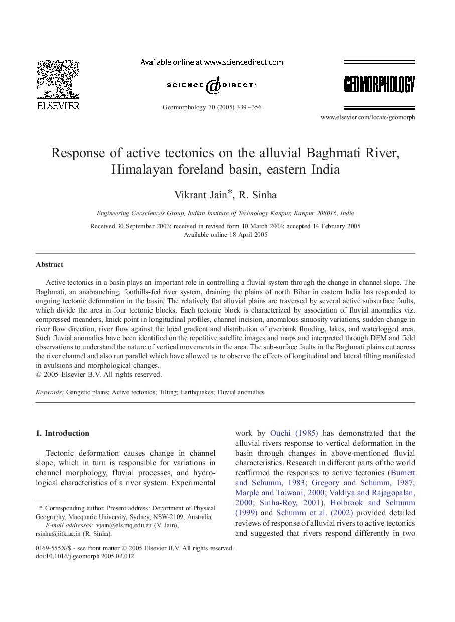 Response of active tectonics on the alluvial Baghmati River, Himalayan foreland basin, eastern India