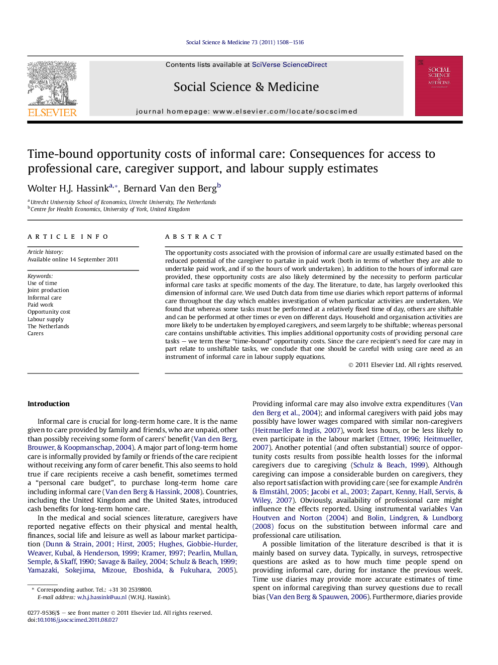 Time-bound opportunity costs of informal care: Consequences for access to professional care, caregiver support, and labour supply estimates