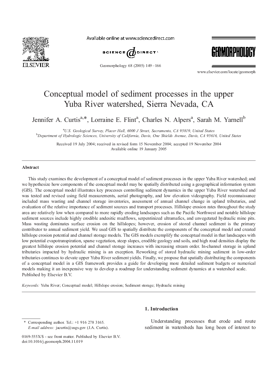 Conceptual model of sediment processes in the upper Yuba River watershed, Sierra Nevada, CA