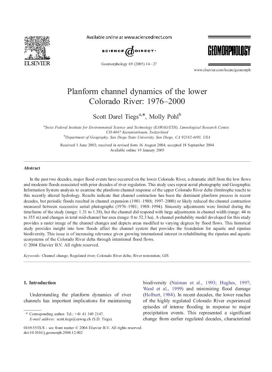 Planform channel dynamics of the lower Colorado River: 1976-2000