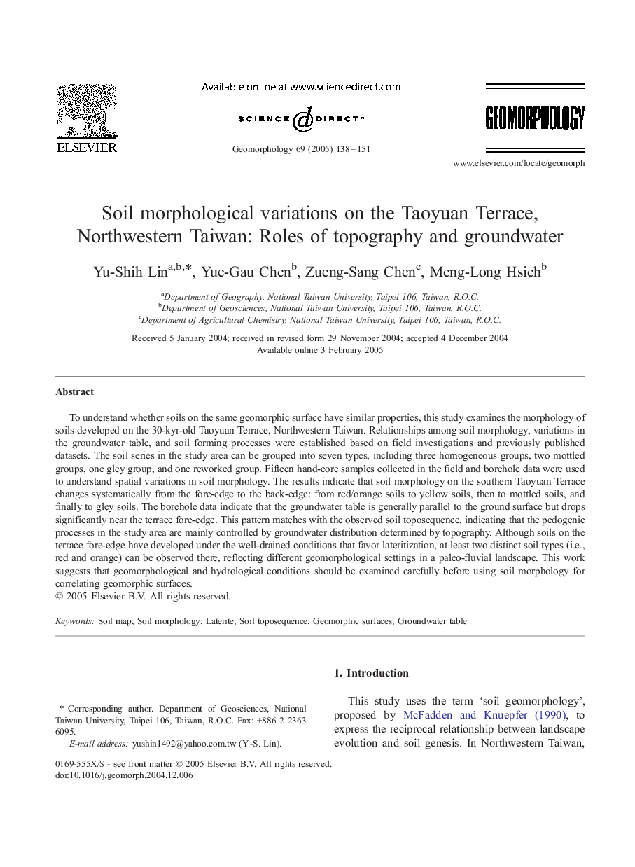 Soil morphological variations on the Taoyuan Terrace, Northwestern Taiwan: Roles of topography and groundwater