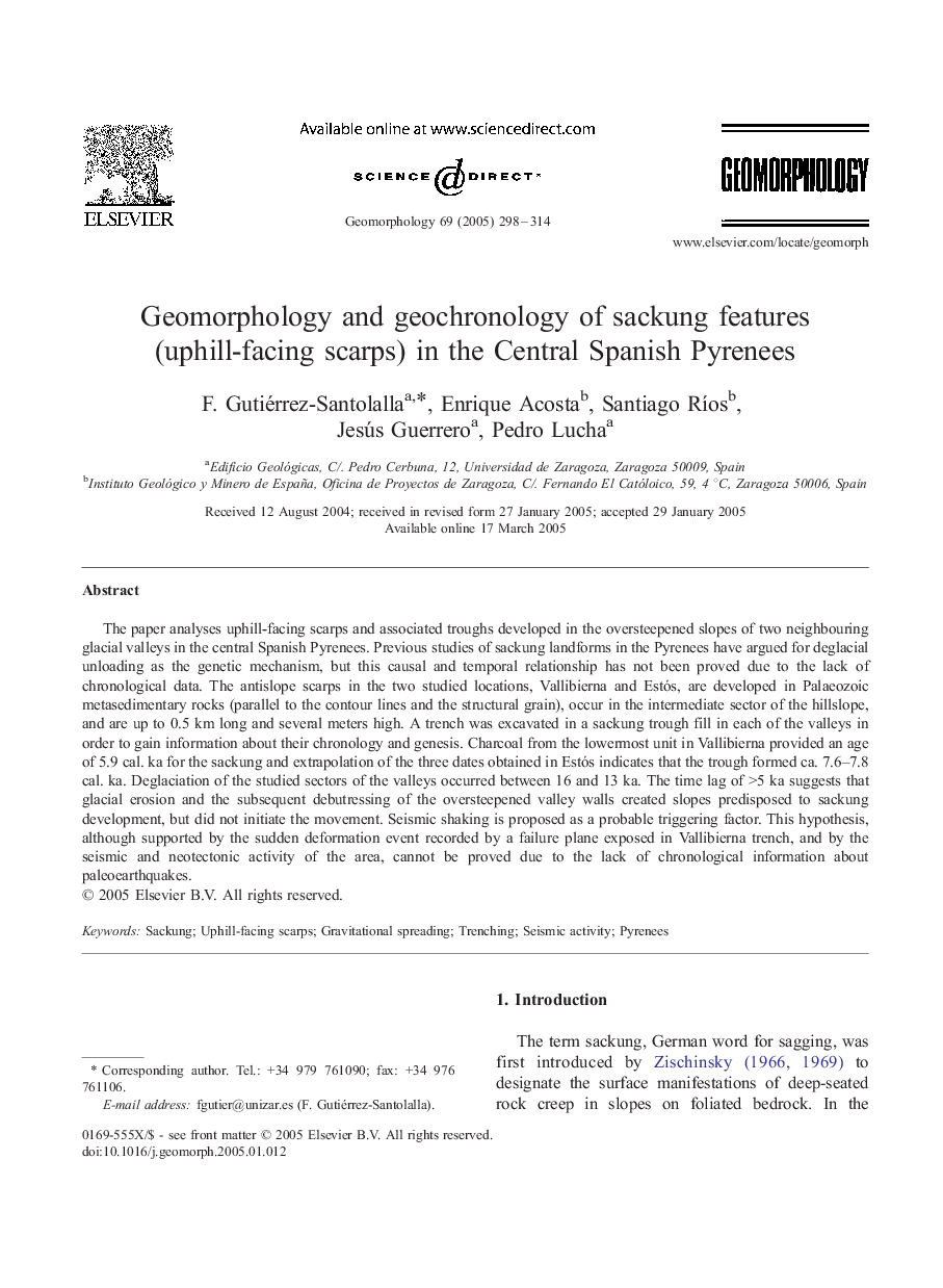 Geomorphology and geochronology of sackung features (uphill-facing scarps) in the Central Spanish Pyrenees