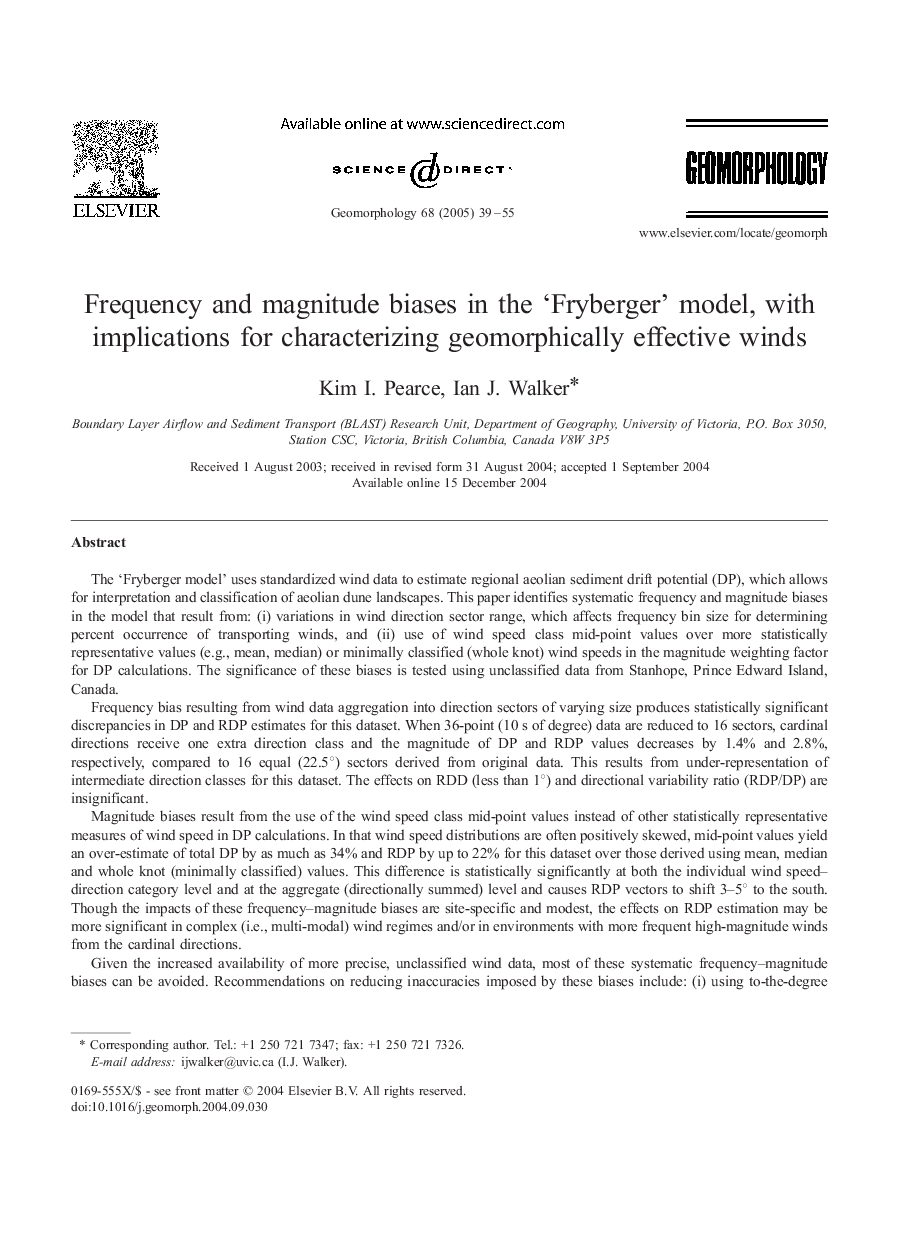 Frequency and magnitude biases in the 'Fryberger' model, with implications for characterizing geomorphically effective winds