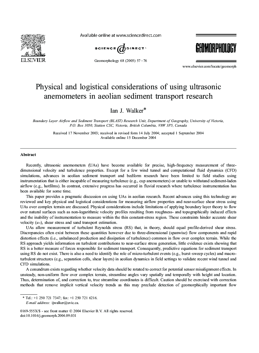 Physical and logistical considerations of using ultrasonic anemometers in aeolian sediment transport research