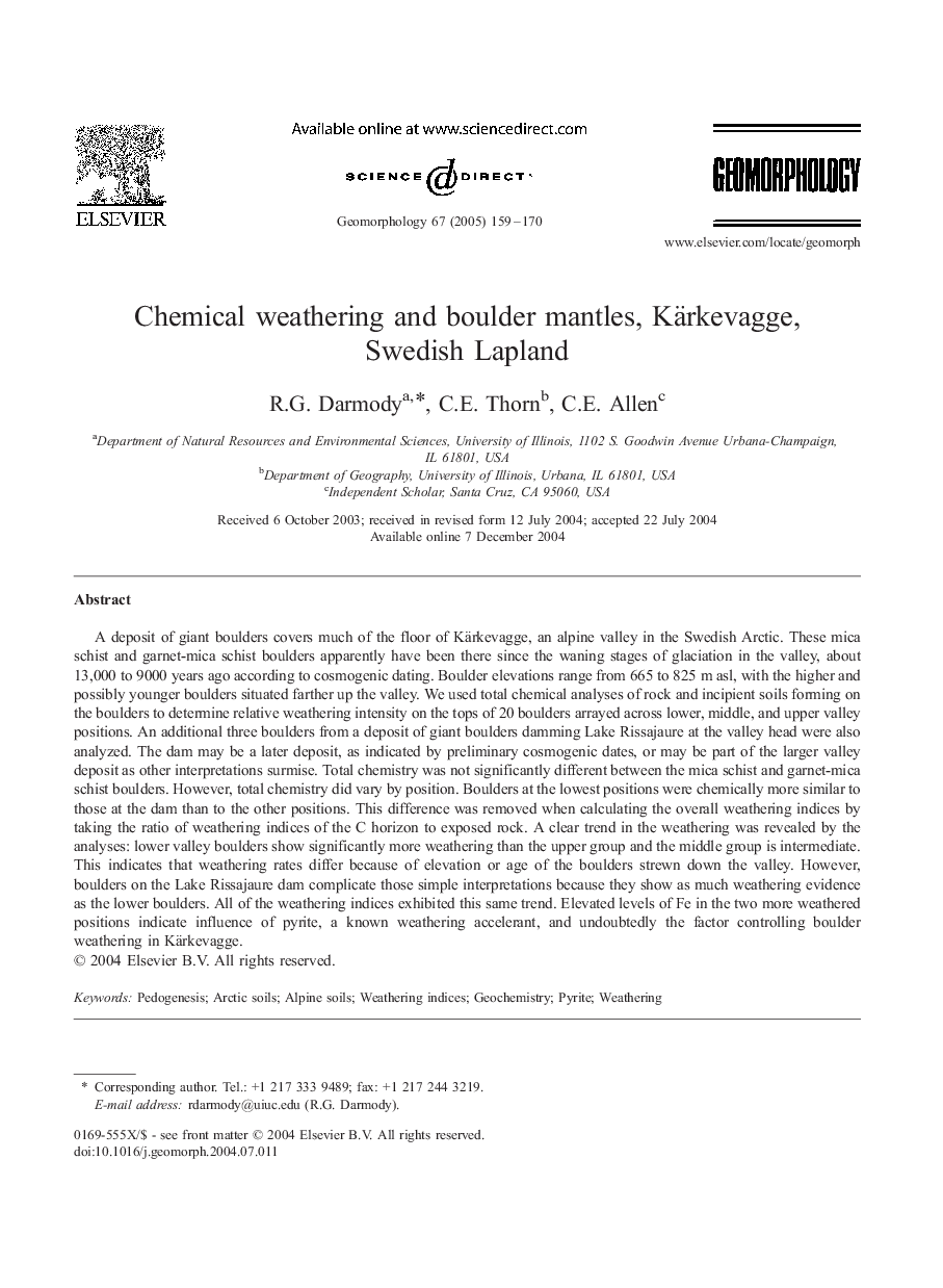 Chemical weathering and boulder mantles, Kärkevagge, Swedish Lapland