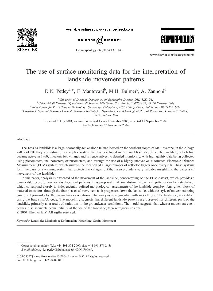 The use of surface monitoring data for the interpretation of landslide movement patterns