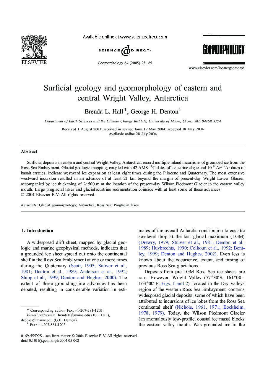 Surficial geology and geomorphology of eastern and central Wright Valley, Antarctica