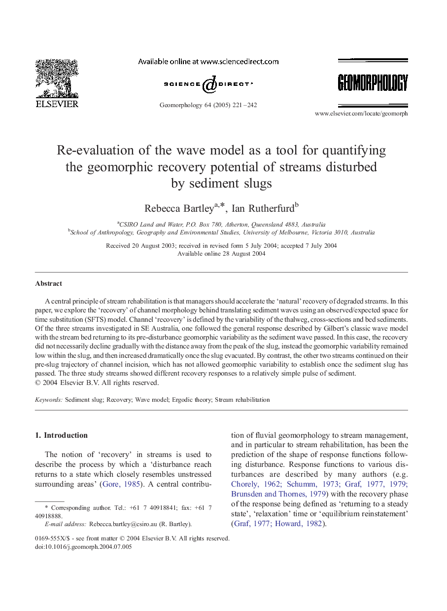 Re-evaluation of the wave model as a tool for quantifying the geomorphic recovery potential of streams disturbed by sediment slugs