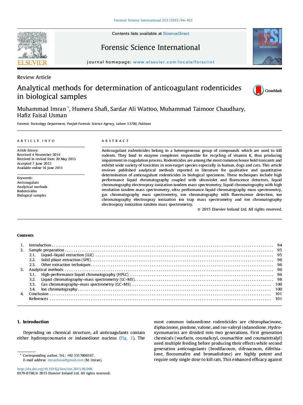 Analytical methods for determination of anticoagulant rodenticides in biological samples