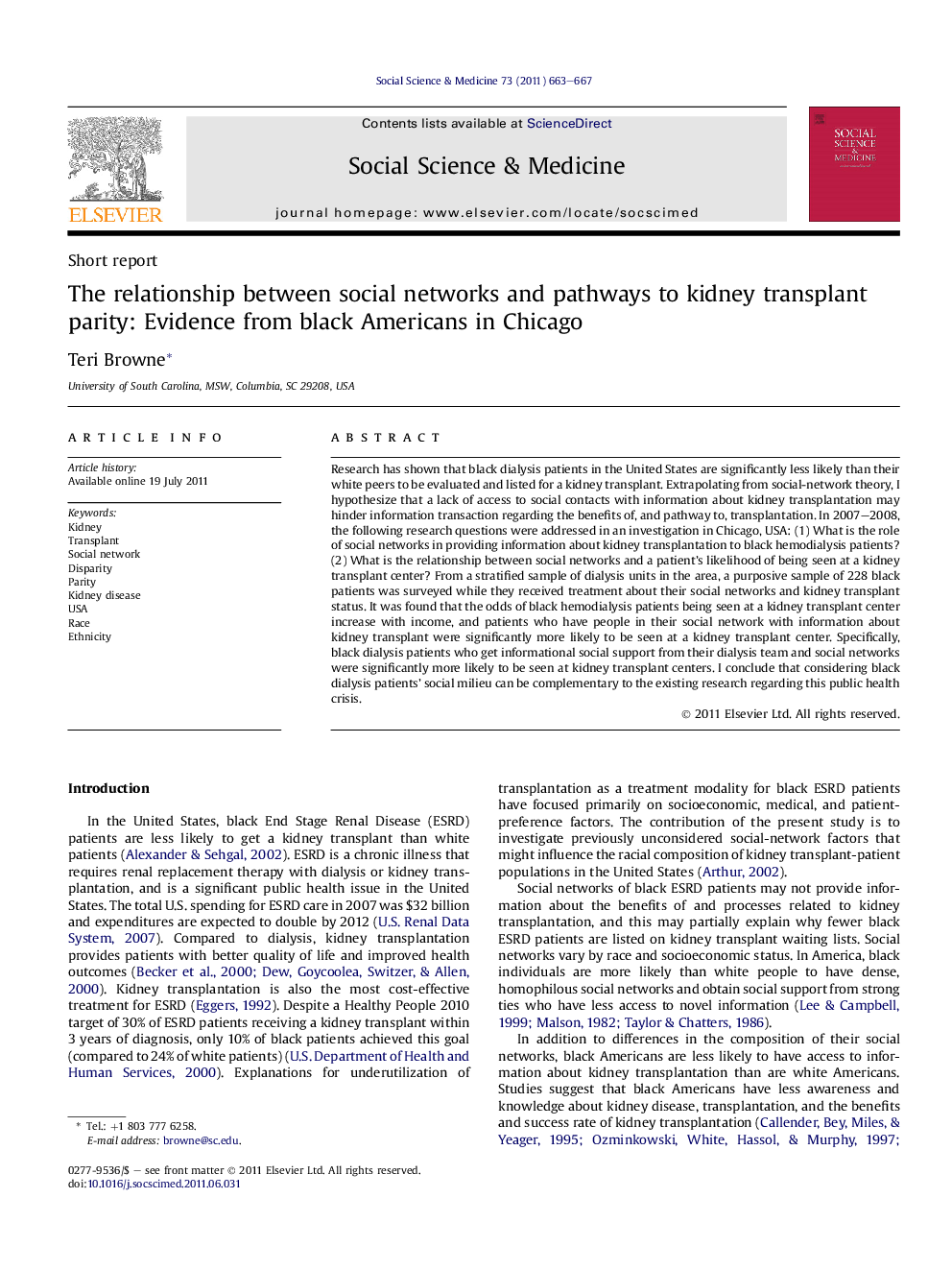 The relationship between social networks and pathways to kidney transplant parity: Evidence from black Americans in Chicago