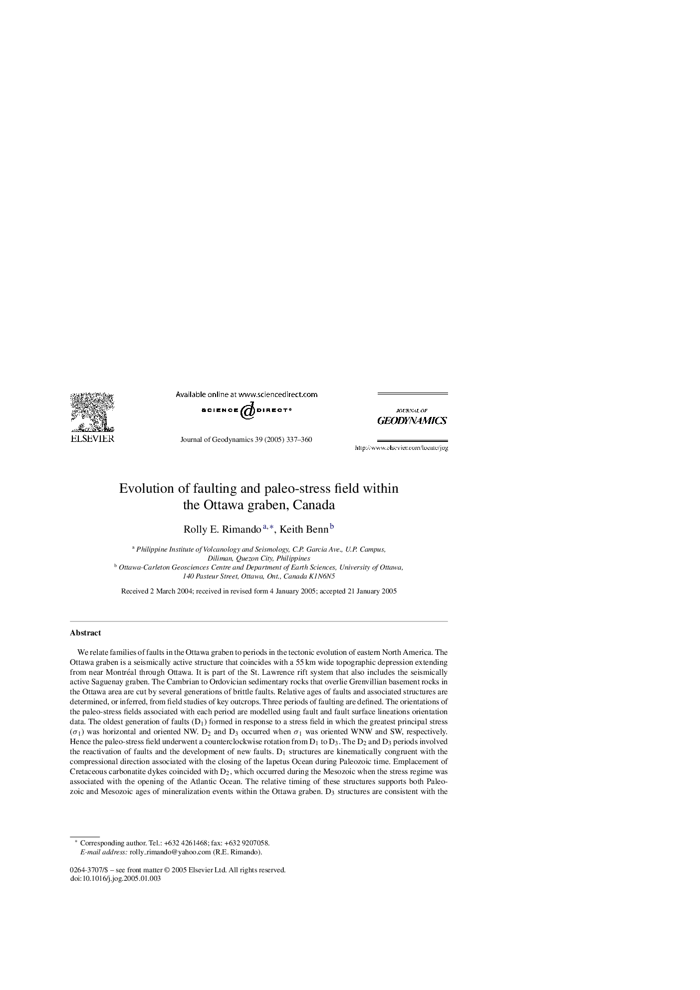 Evolution of faulting and paleo-stress field within the Ottawa graben, Canada