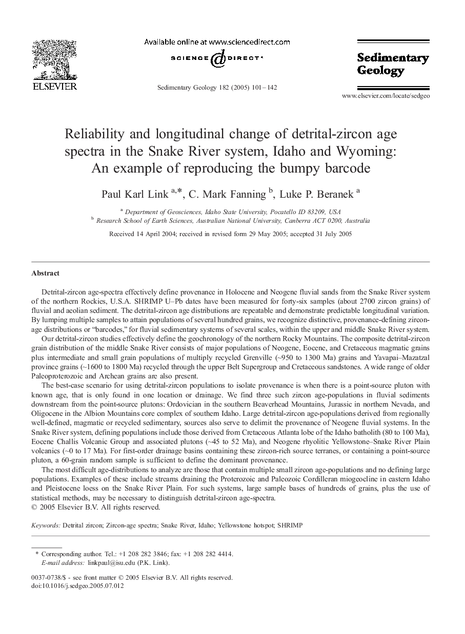 Reliability and longitudinal change of detrital-zircon age spectra in the Snake River system, Idaho and Wyoming: An example of reproducing the bumpy barcode