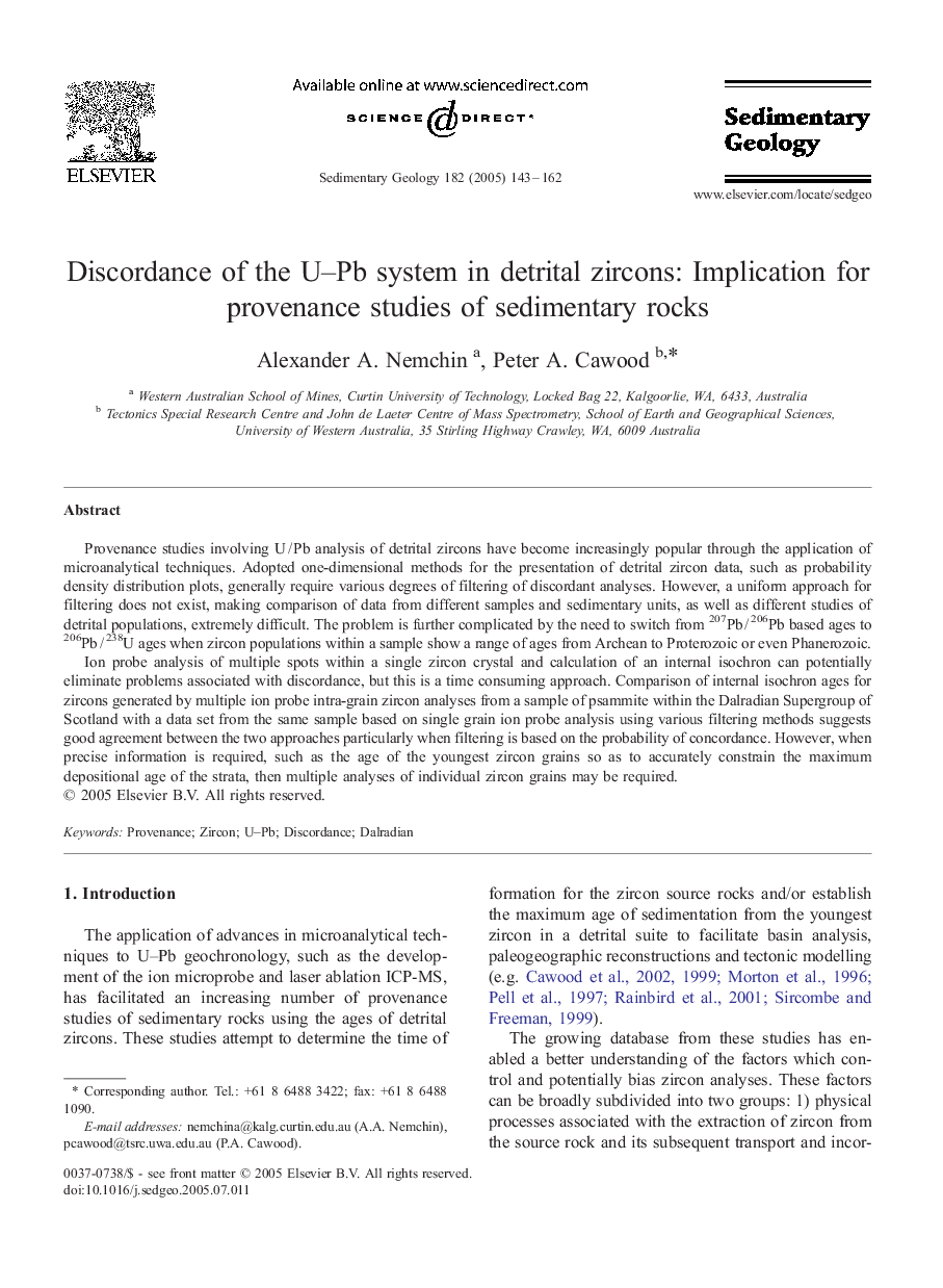 Discordance of the U-Pb system in detrital zircons: Implication for provenance studies of sedimentary rocks