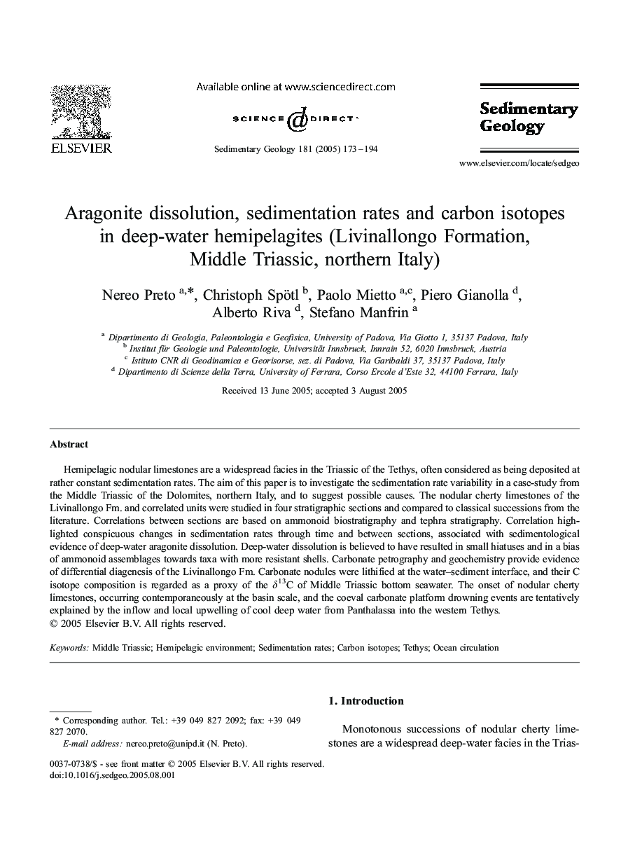 Aragonite dissolution, sedimentation rates and carbon isotopes in deep-water hemipelagites (Livinallongo Formation, Middle Triassic, northern Italy)