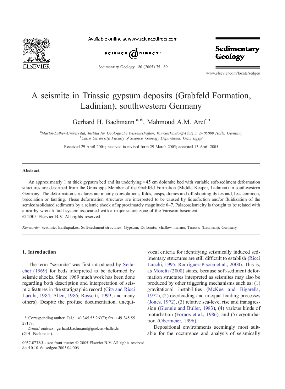 A seismite in Triassic gypsum deposits (Grabfeld Formation, Ladinian), southwestern Germany