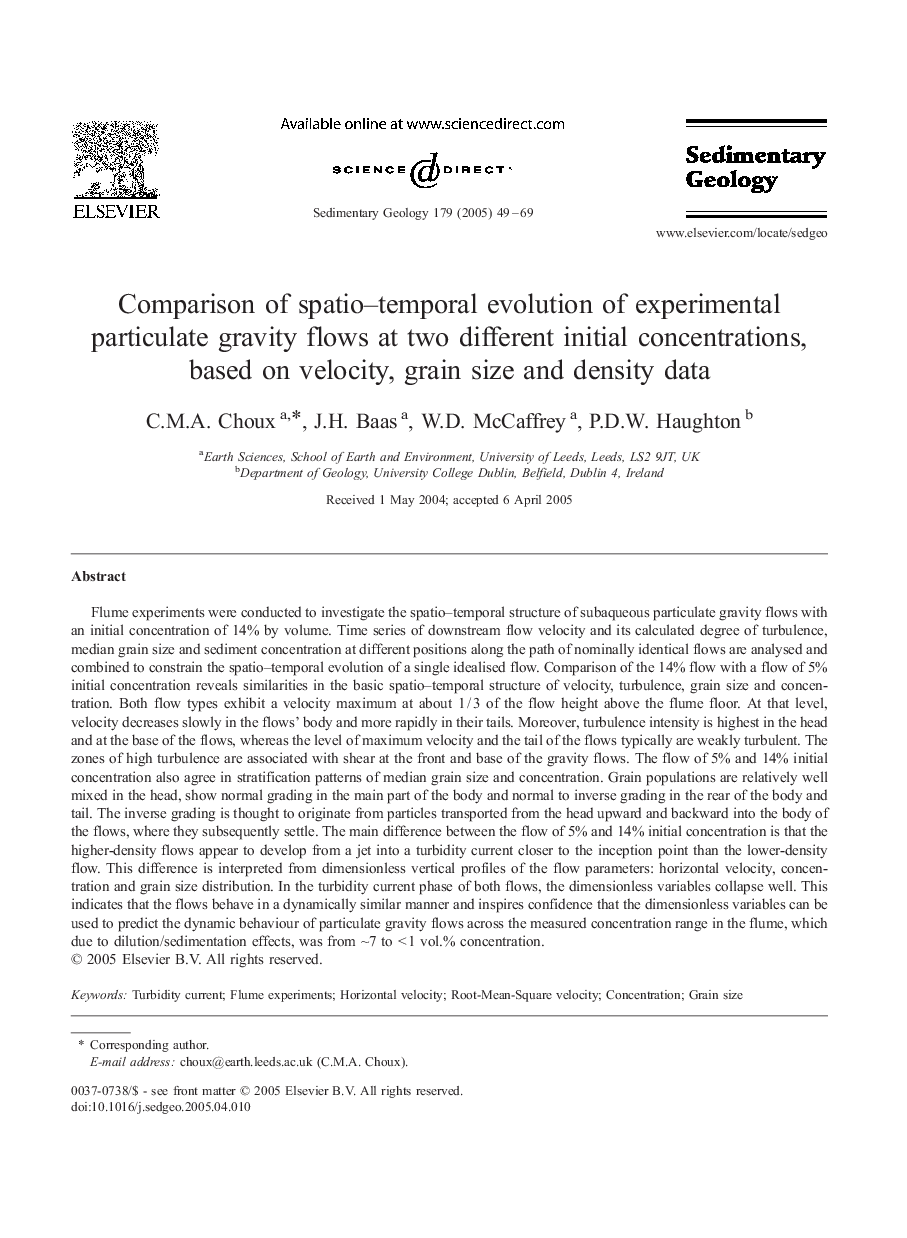 Comparison of spatio-temporal evolution of experimental particulate gravity flows at two different initial concentrations, based on velocity, grain size and density data