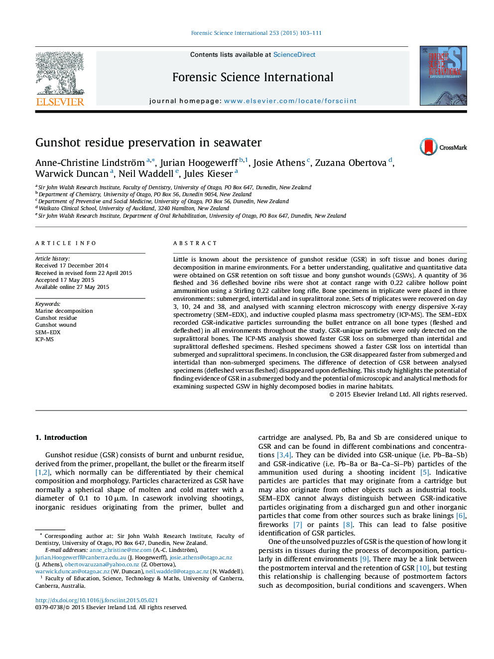 Gunshot residue preservation in seawater