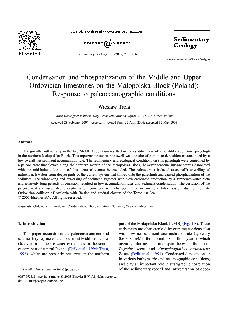 Condensation and phosphatization of the Middle and Upper Ordovician limestones on the Malopolska Block (Poland): Response to paleoceanographic conditions