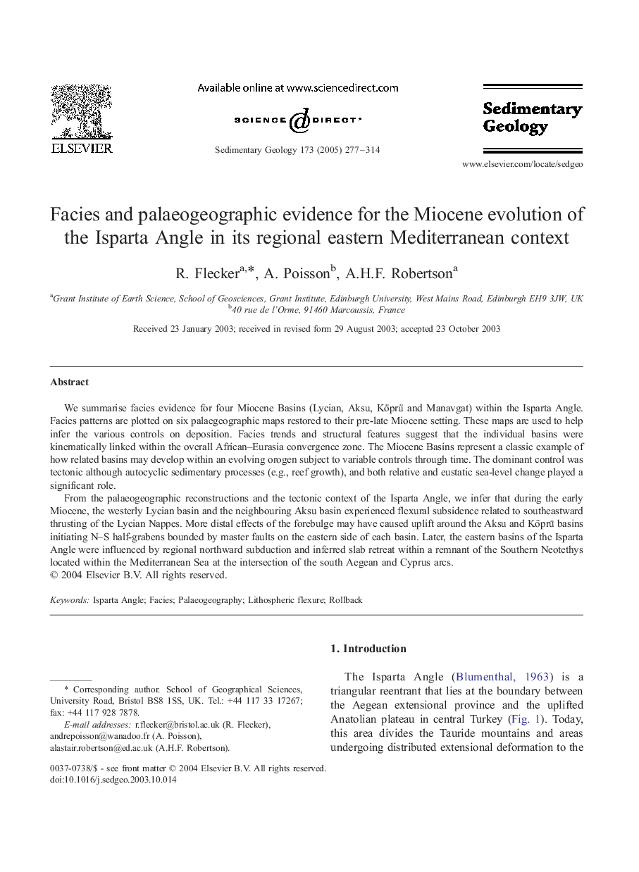 Facies and palaeogeographic evidence for the Miocene evolution of the Isparta Angle in its regional eastern Mediterranean context