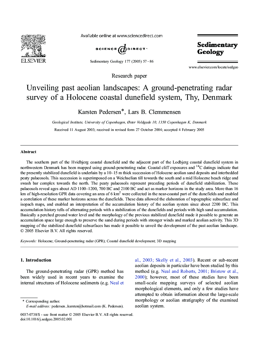 Unveiling past aeolian landscapes: A ground-penetrating radar survey of a Holocene coastal dunefield system, Thy, Denmark