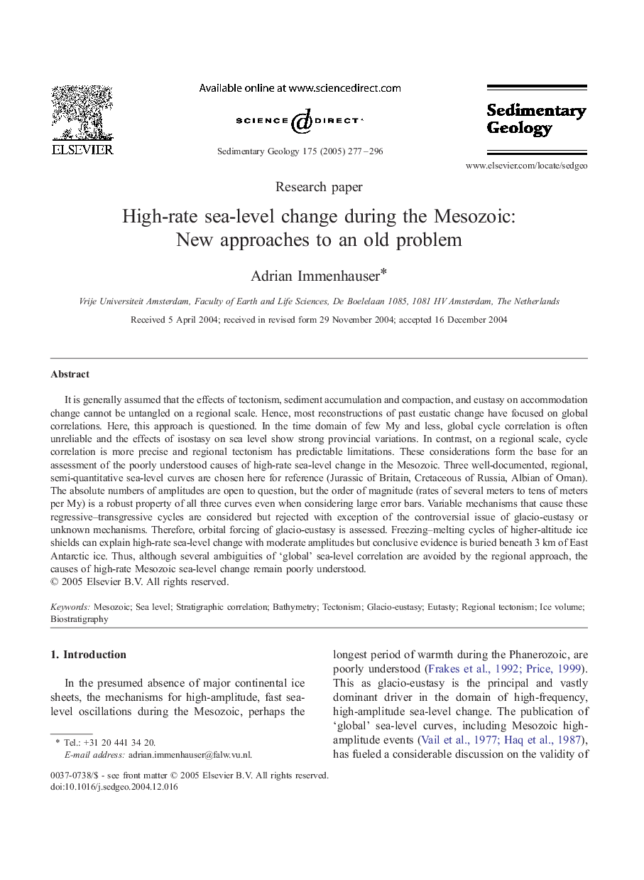 High-rate sea-level change during the Mesozoic: New approaches to an old problem