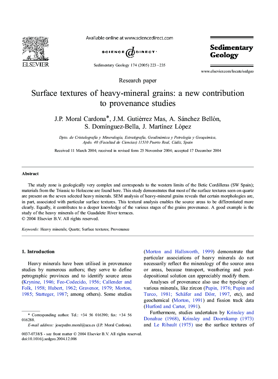 Surface textures of heavy-mineral grains: a new contribution to provenance studies