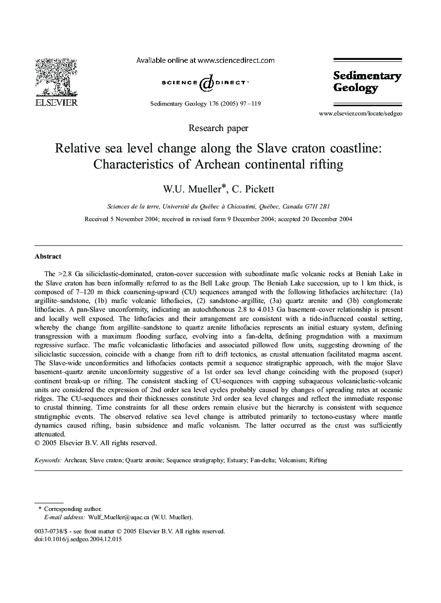 Relative sea level change along the Slave craton coastline: Characteristics of Archean continental rifting