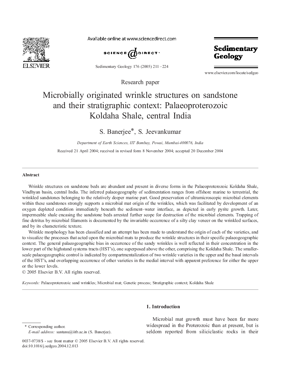 Microbially originated wrinkle structures on sandstone and their stratigraphic context: Palaeoproterozoic Koldaha Shale, central India