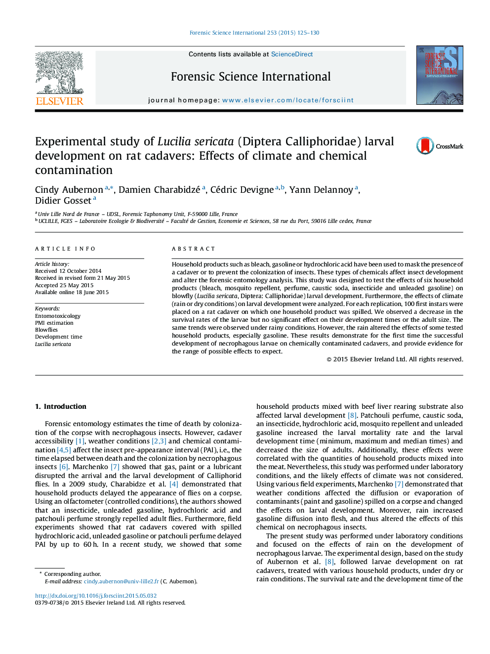 بررسی تجربی رشد لاروال Lucilia sericata (Diptera Calliphoridae) در موش صحرایی: اثرات آب و هوا و آلودگی شیمیایی