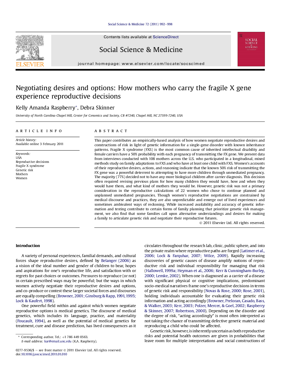 Negotiating desires and options: How mothers who carry the fragile X gene experience reproductive decisions