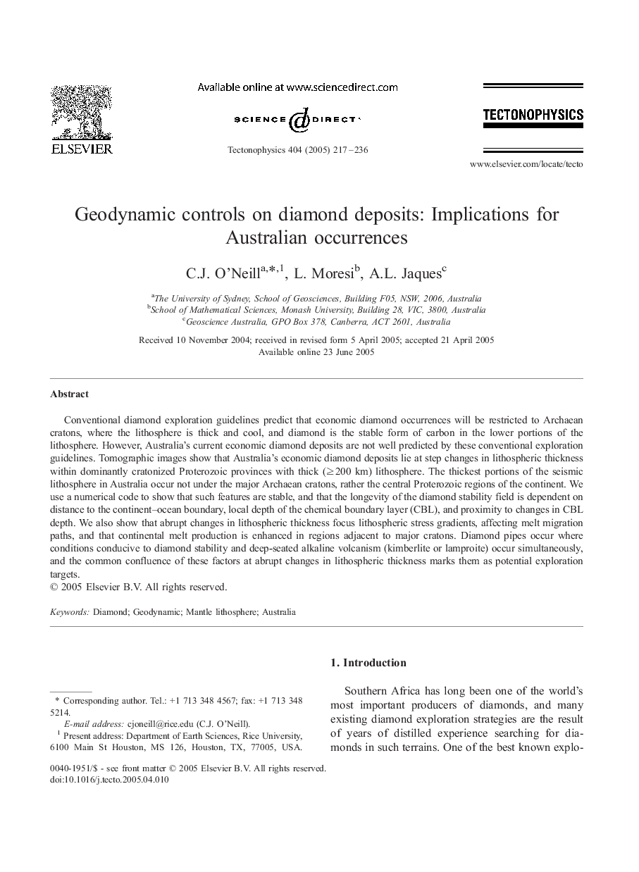 Geodynamic controls on diamond deposits: Implications for Australian occurrences