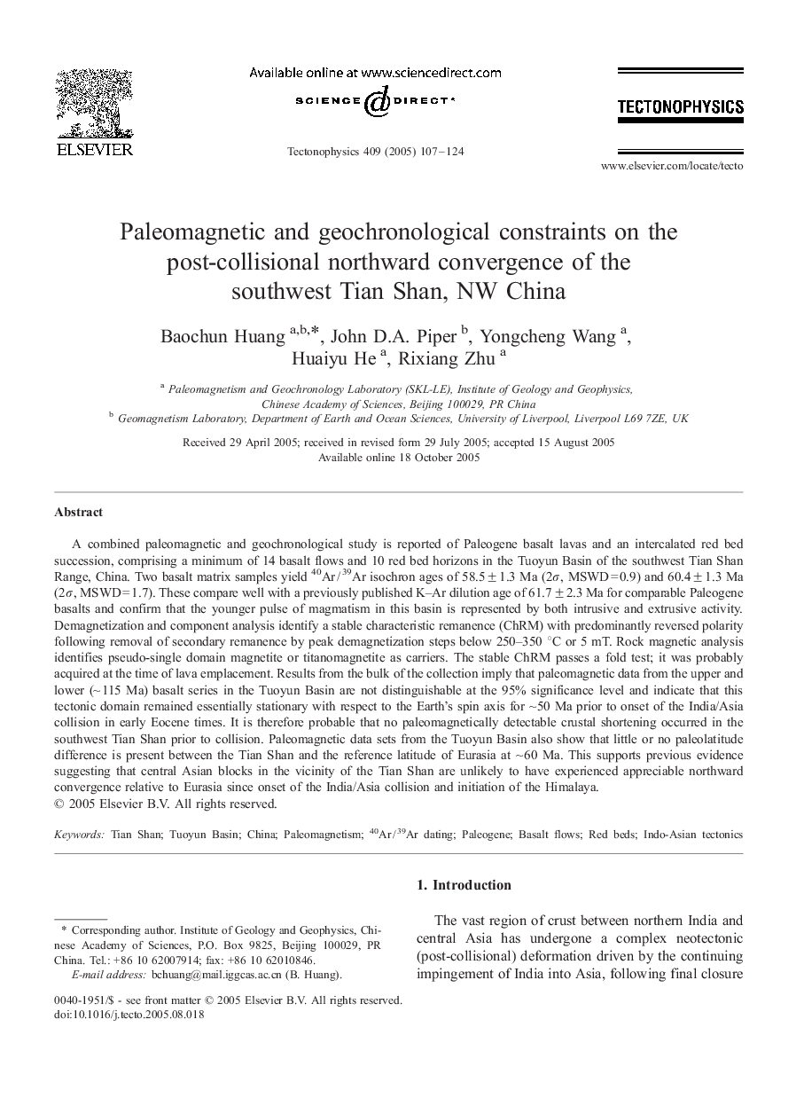 Paleomagnetic and geochronological constraints on the post-collisional northward convergence of the southwest Tian Shan, NW China