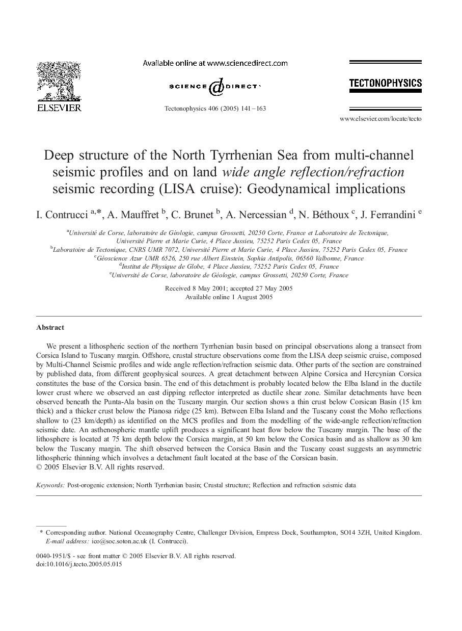 Deep structure of the North Tyrrhenian Sea from multi-channel seismic profiles and on land wide angle reflection/refraction seismic recording (LISA cruise): Geodynamical implications