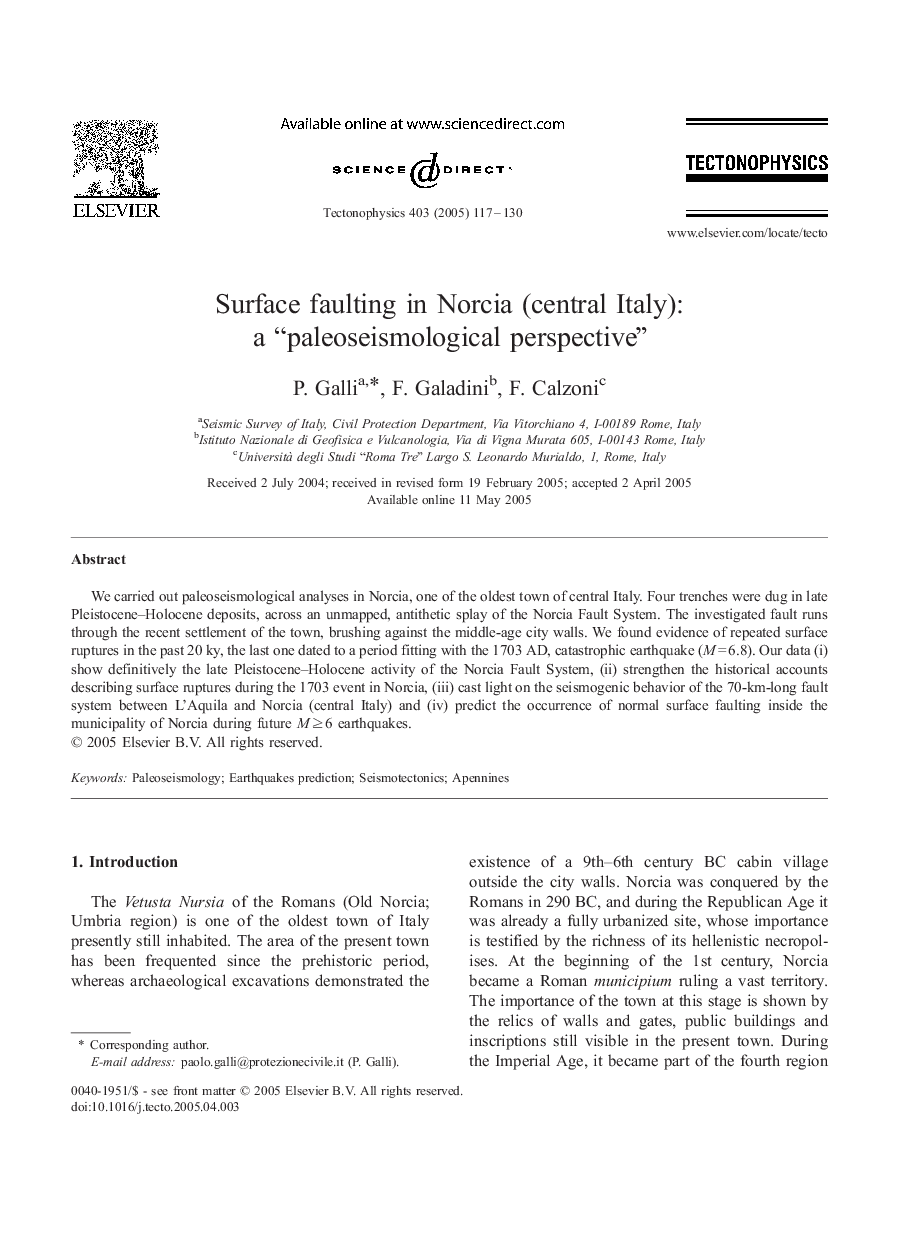 Surface faulting in Norcia (central Italy): a “paleoseismological perspective”