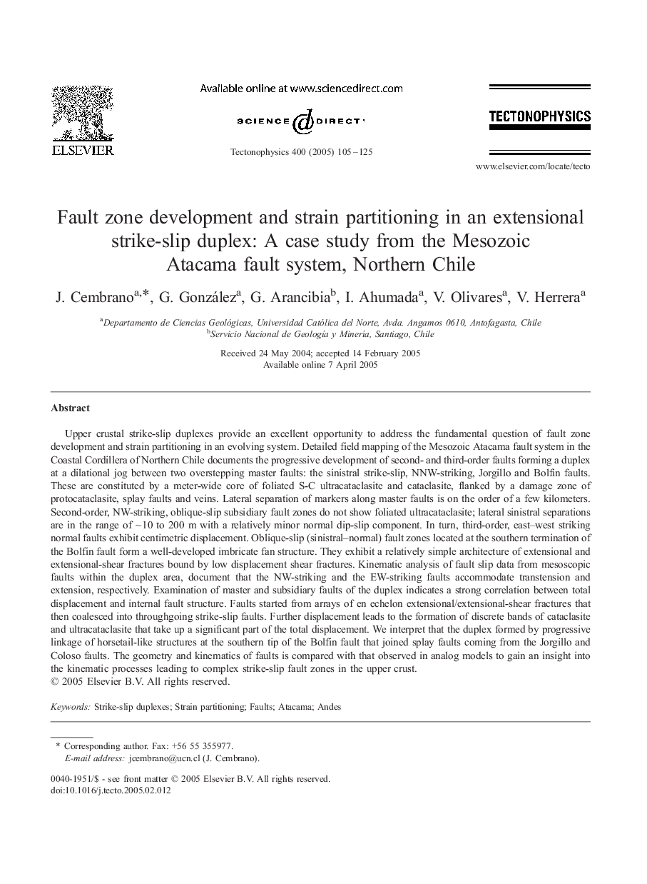 Fault zone development and strain partitioning in an extensional strike-slip duplex: A case study from the Mesozoic Atacama fault system, Northern Chile